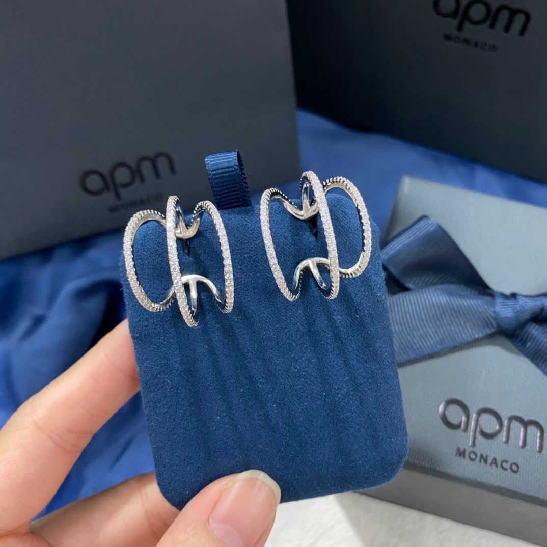 APM Monaco Elegant Silver Hoop Earrings with Diamond Accents